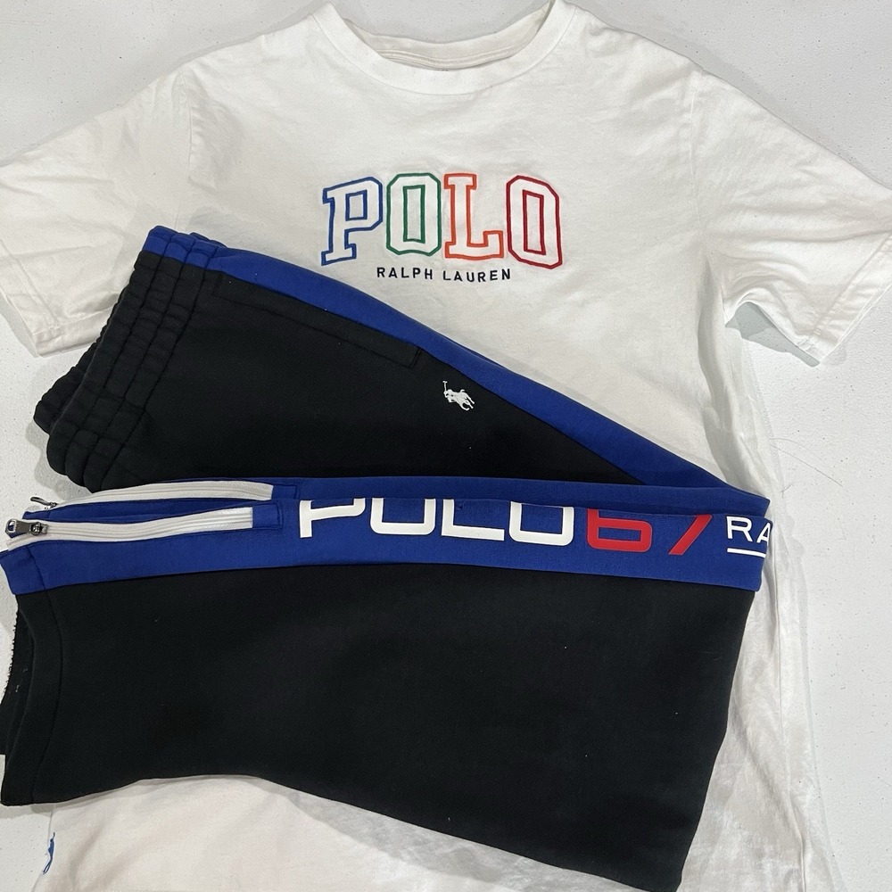Polo Ralph Lauren T Shirt & Sweatpants, Blue Black Youth Large (14-16)